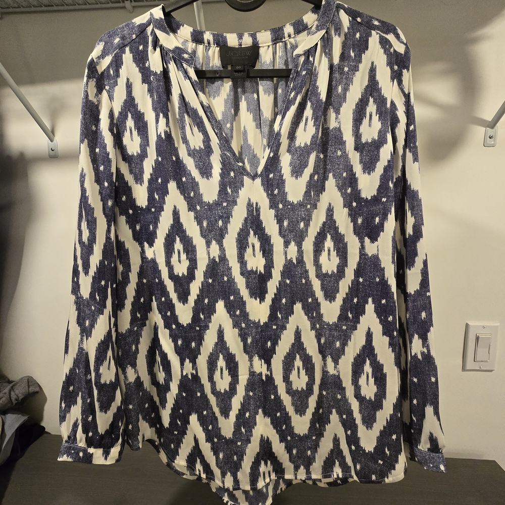 J. Crew Blue and White Patterned Top